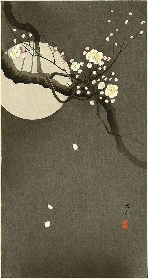 Ohara Koson (小原 古邨; 1877-1945), Flowering Plum and Moon